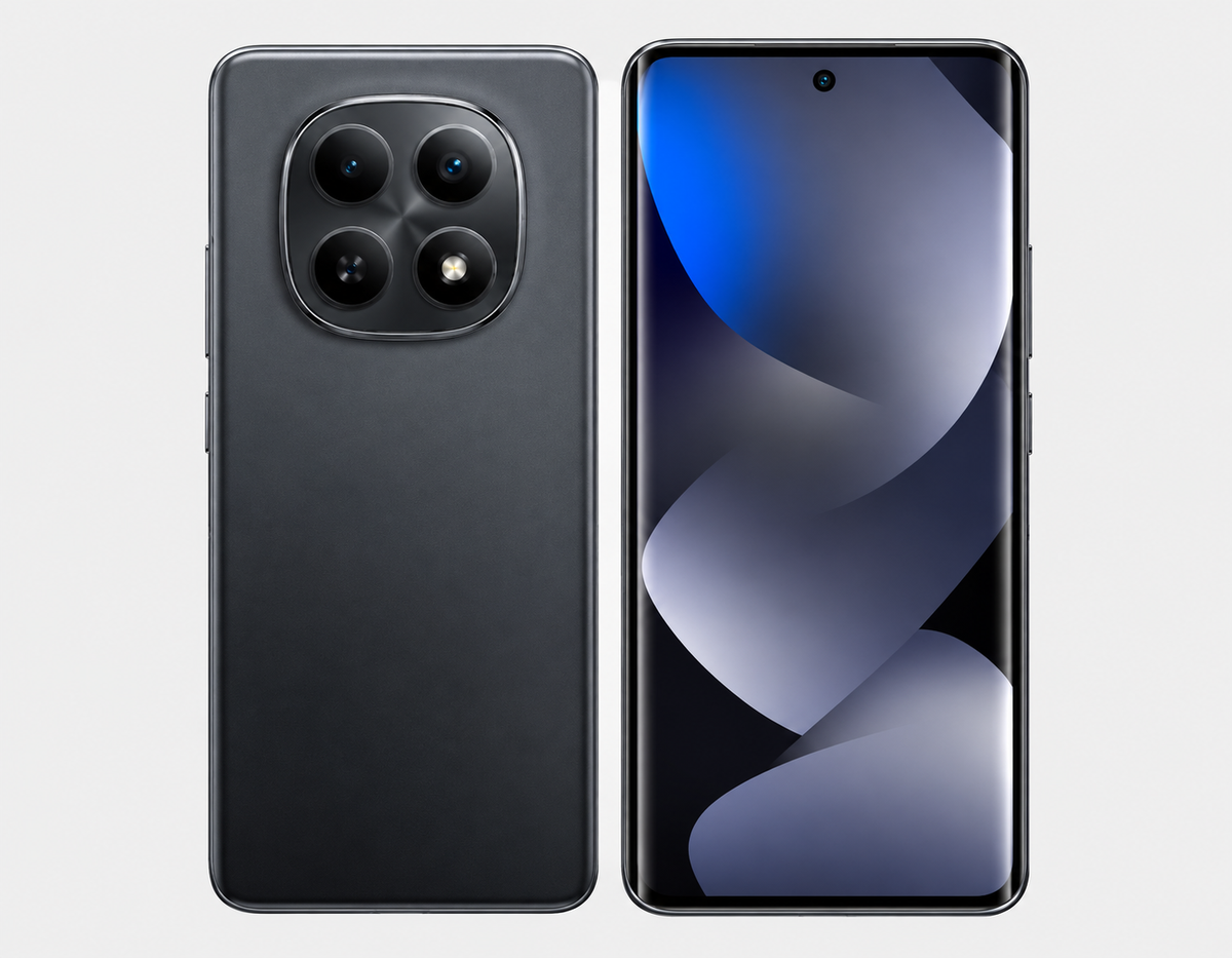 Xiaomi Redmi Note 15 5G  Black Xiaomi smartphone front and back, triple rear cameras visible.