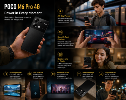Xiaomi Poco M6 Pro 4G Dual SIM 256GB ROM 8GB RAM GSM Unlocked - Black