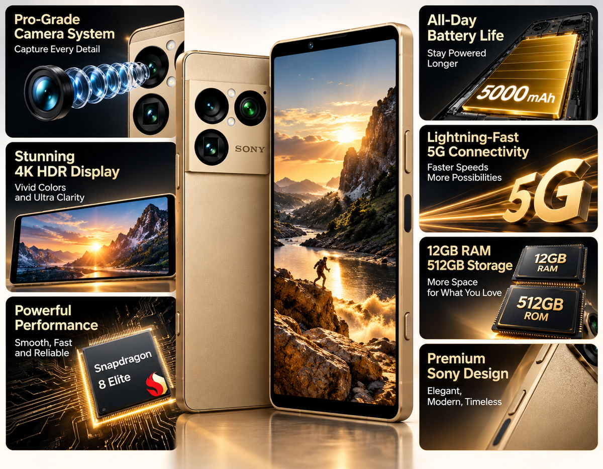 Sony Xperia 1 VIII XQ-GE74 Dual SIM 5G 512GB ROM 12GB RAM GSM Unlocked -Gold