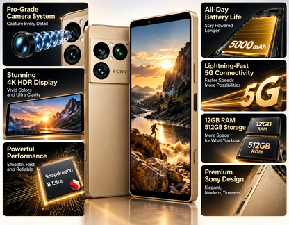 Sony Xperia 1 VIII XQ-GE74 Dual SIM 5G 512GB ROM 12GB RAM GSM Unlocked -Gold