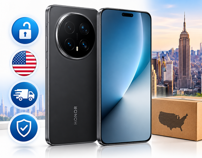 Honor Magic8 Pro 5G Pair of Honor smartphones with black backs and blue front displays