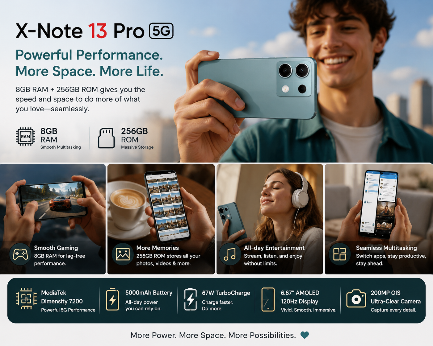 Xiaomi Redmi Note 13 Pro 5G Dual SIM 256GB ROM 8GB RAM GSM Unlocked - Ocean Teal