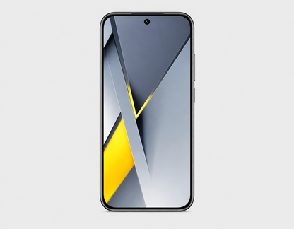 Xiaomi Poco F8 Pro 5G Black smartphone front with geometric wallpaper and slim bezel