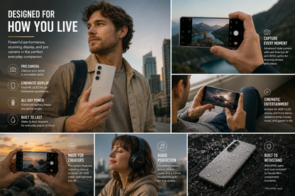Silver Sony Xperia 1 VI smartphone in hand, front screen facing camera