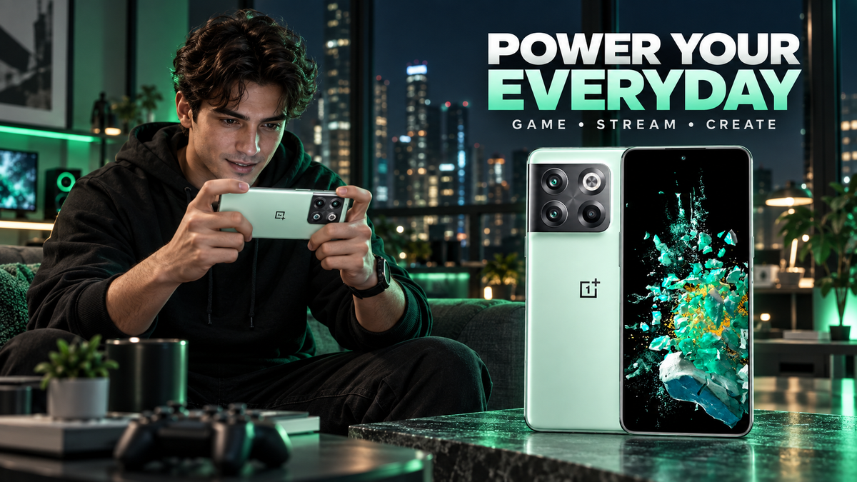 OnePlus Ace Pro 10T Jade Green smartphone held in hand, rear triple camera visible