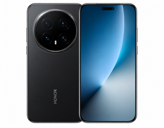 Honor Magic8 Pro 5G Black Honor smartphone with rear triple-lens camera and blue front display