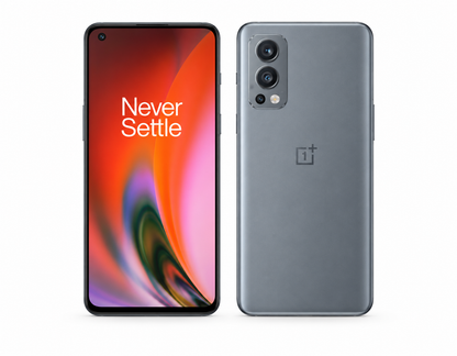 OnePlus Nord 2 5G Gray smartphone front and back view, dual rear cameras