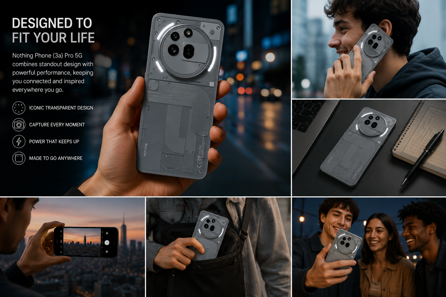 Nothing Phone 3a Pro 5G Grey smartphone with circular rear camera module, held in a hand
