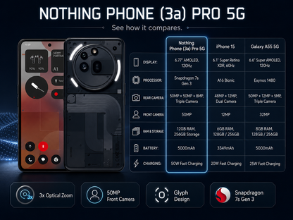 Nothing Phone 3a Pro 5G 256GB ROM 12GB RAM Dual SIM GSM Unlocked - Black