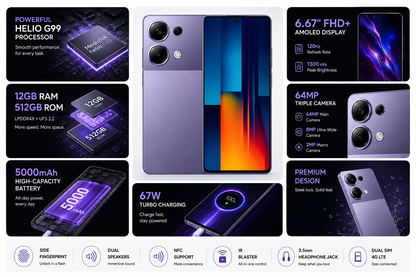 Xiaomi Poco M6 Pro 4G Dual SIM 512GB ROM 12GB RAM GSM Unlocked - Purple