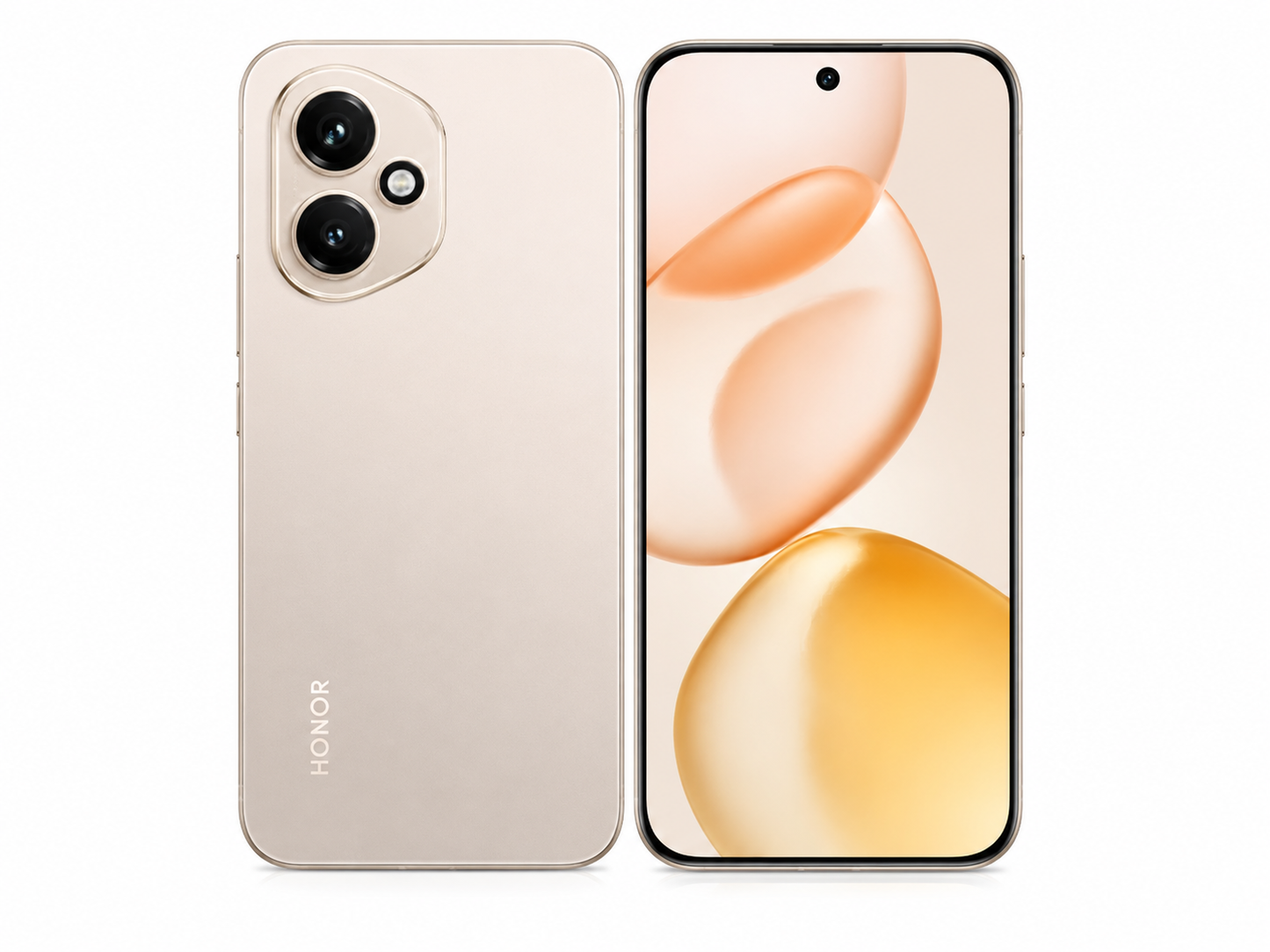 Gold Honor 400 5G smartphone front and back view with dual camera lenses.