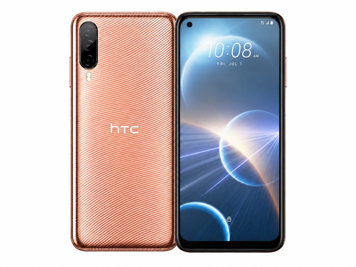 HTC U24 Pro 5G  Rose-gold unlocked smartphone with dual rear cameras and dark front display