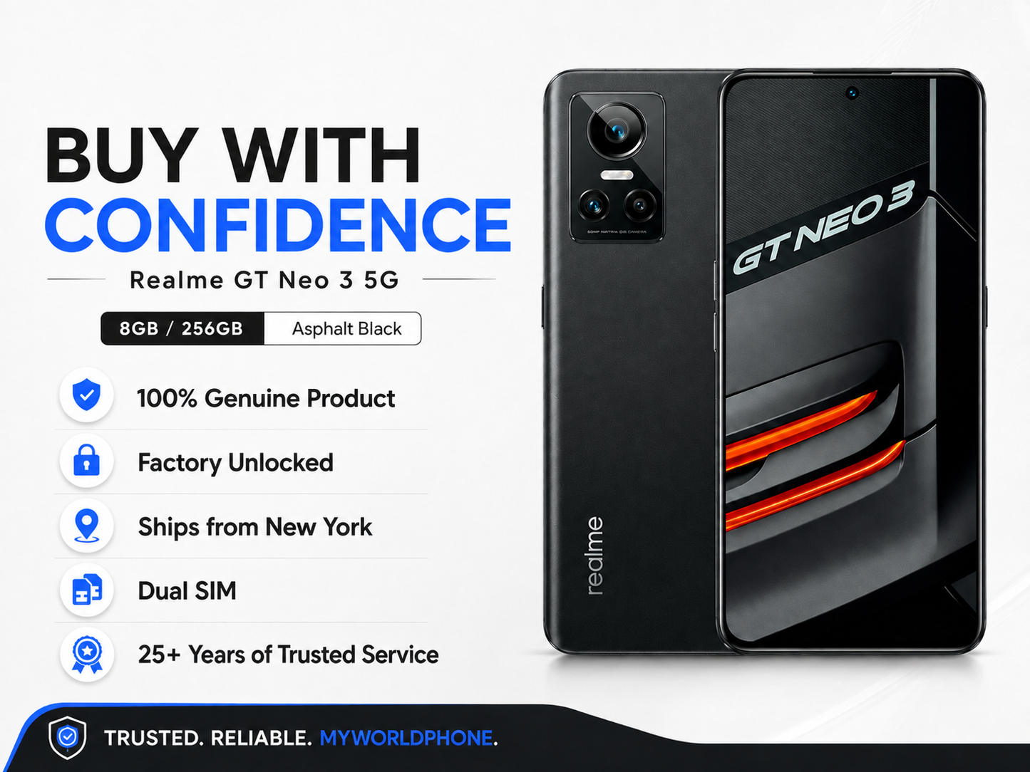 Realme GT Neo 3 5G Asphalt black Realme smartphone front and back with GT Neo 3 branding