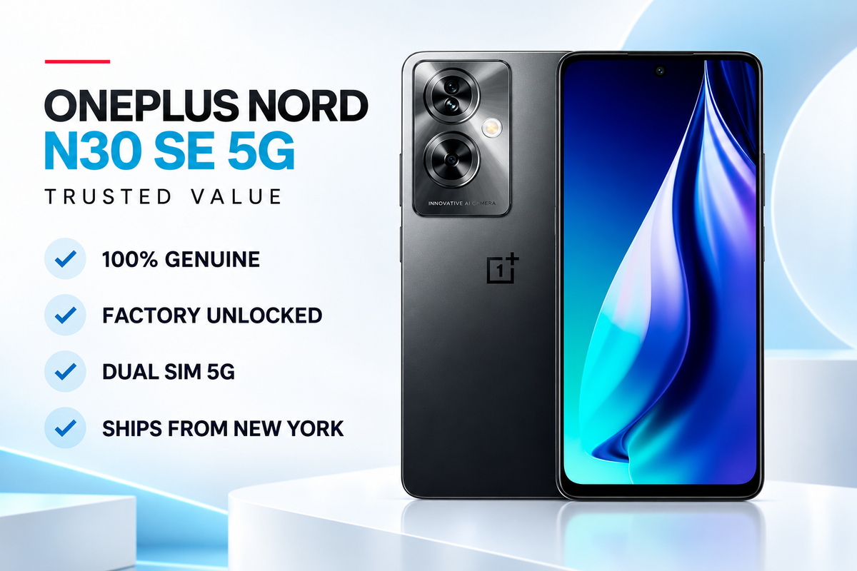 OnePlus Nord N30 SE 5G unlocked phone with front display and back camera array