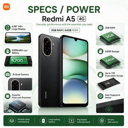 Xiaomi Redmi A5 4G 64GB ROM 3GB RAM Dual SIM GSM Unlocked - Black