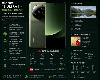 Xiaomi Mi 13 Ultra 5G 256GB ROM 12GB RAM Dual SIM GSM Unlocked - Green