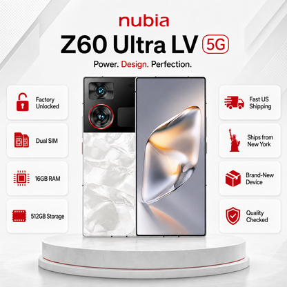 Silver Nubia Z60 Ultra LV 5G smartphone with dual cameras; front and back shown