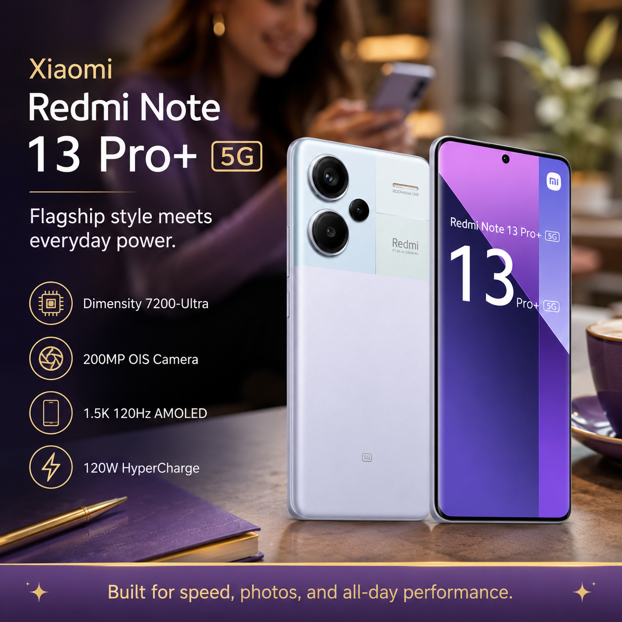 Xiaomi Redmi Note 13 PRO Plus 5G 256GB ROM 8GB RAM Dual SIM GSM Unlocked - Aurora Purple