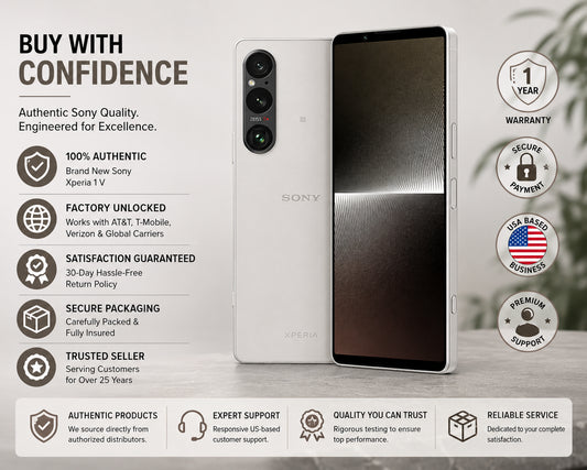 Silver Sony Xperia 1 V smartphone with front screen and rear camera cluster
