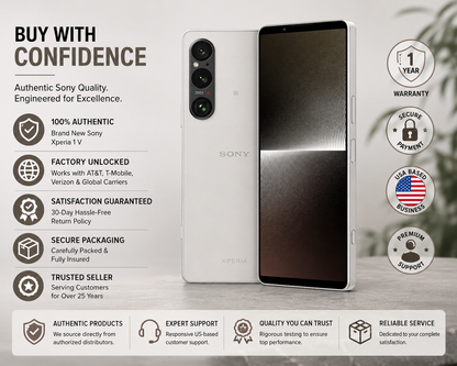 Silver Sony Xperia 1 V smartphone with front screen and rear camera cluster