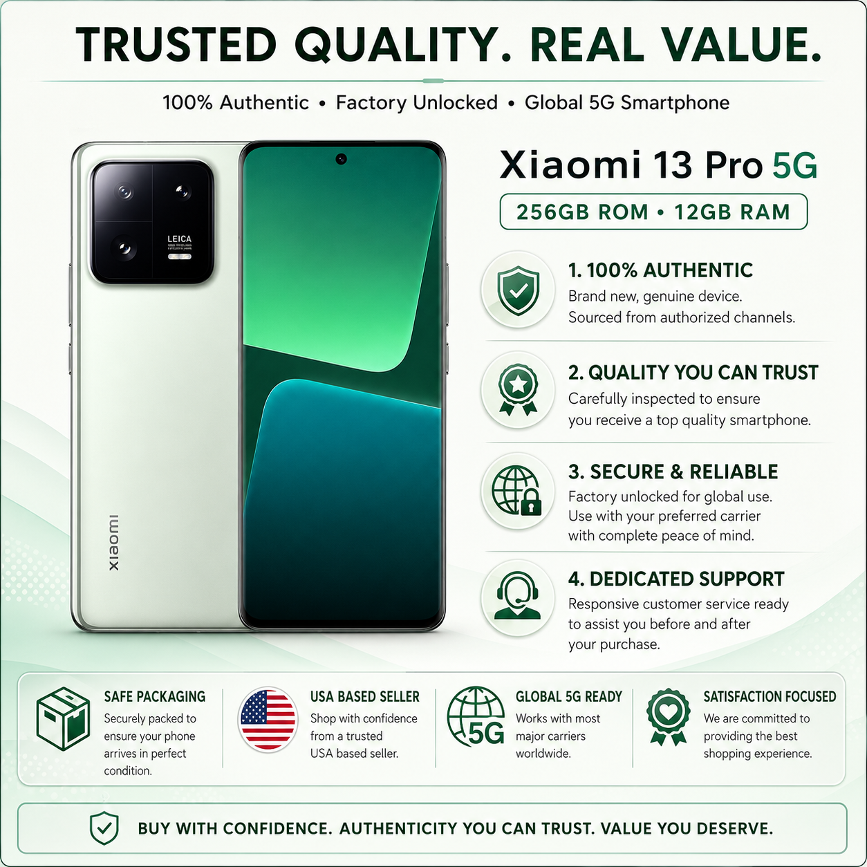 Xiaomi 13 Pro 5G Dual SIM 256GB ROM 12GB RAM GSM Unlocked - Green