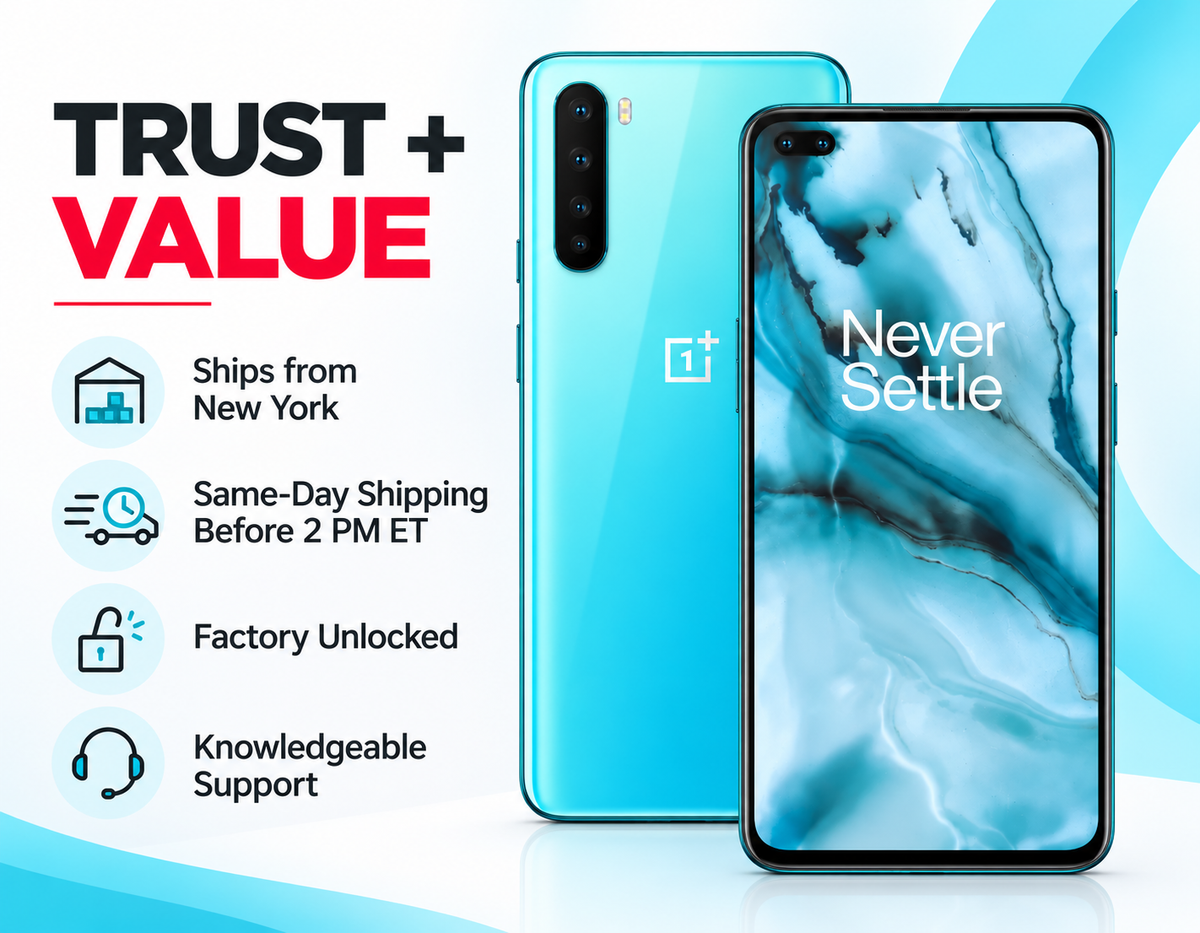 OnePlus Nord 5G smartphone showing blue marble screen and teal back, front and rear
