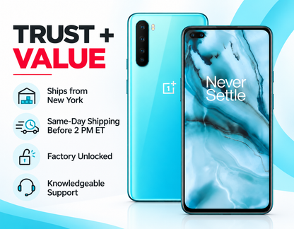 OnePlus Nord 5G smartphone showing blue marble screen and teal back, front and rear