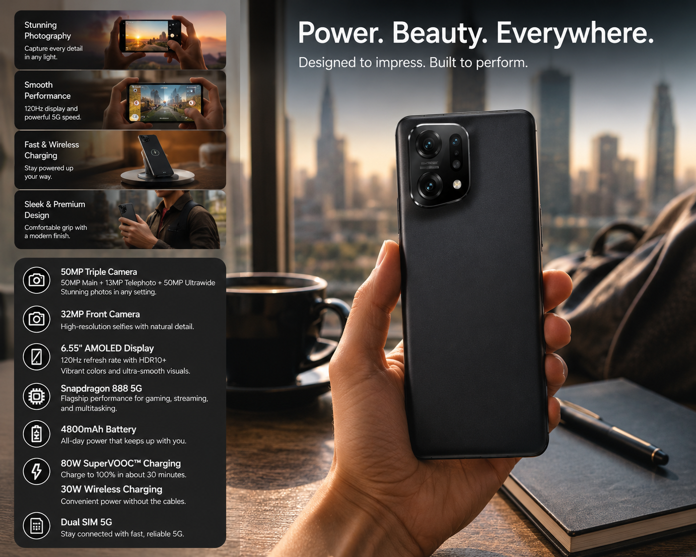 Oppo Find X5 5G CPH2307 DUAL SIM 8GB RAM 256GB ROM GSM Unlocked - Black