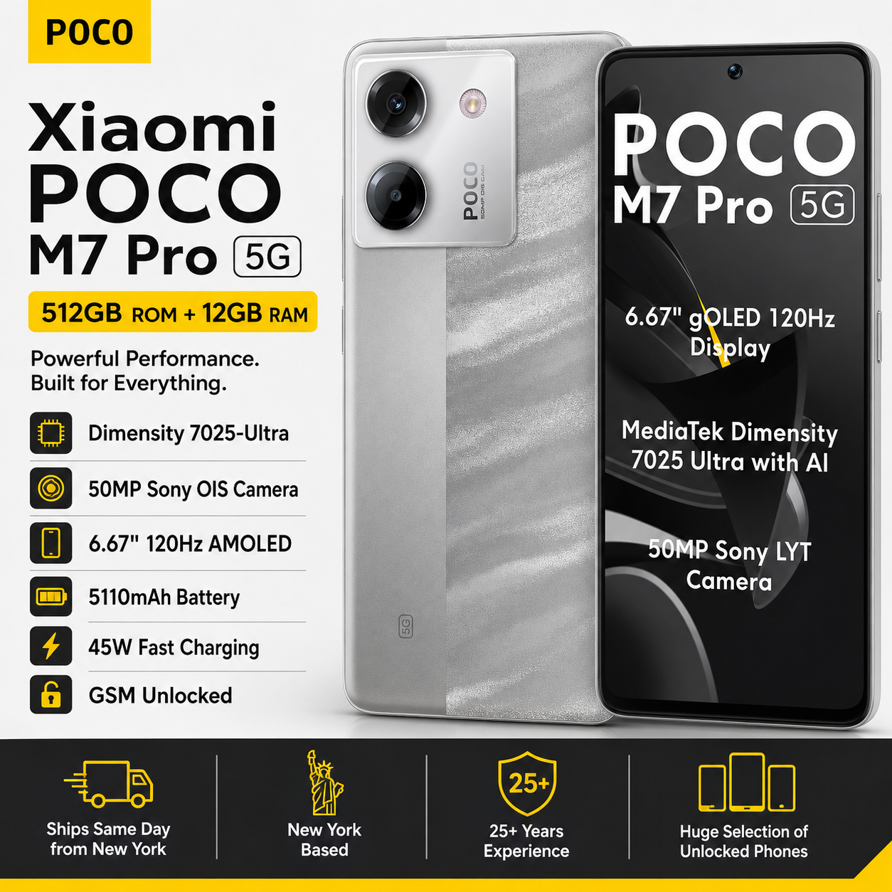 Xiaomi Poco M7 Pro 5G Dual SIM 512GB ROM 12GB RAM GSM Unlocked - Silver