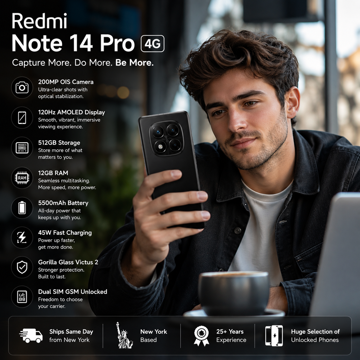 Xiaomi Redmi Note 14 Pro 4G 512GB ROM 12GB RAM Dual SIM GSM Unlocked - Midnight Black