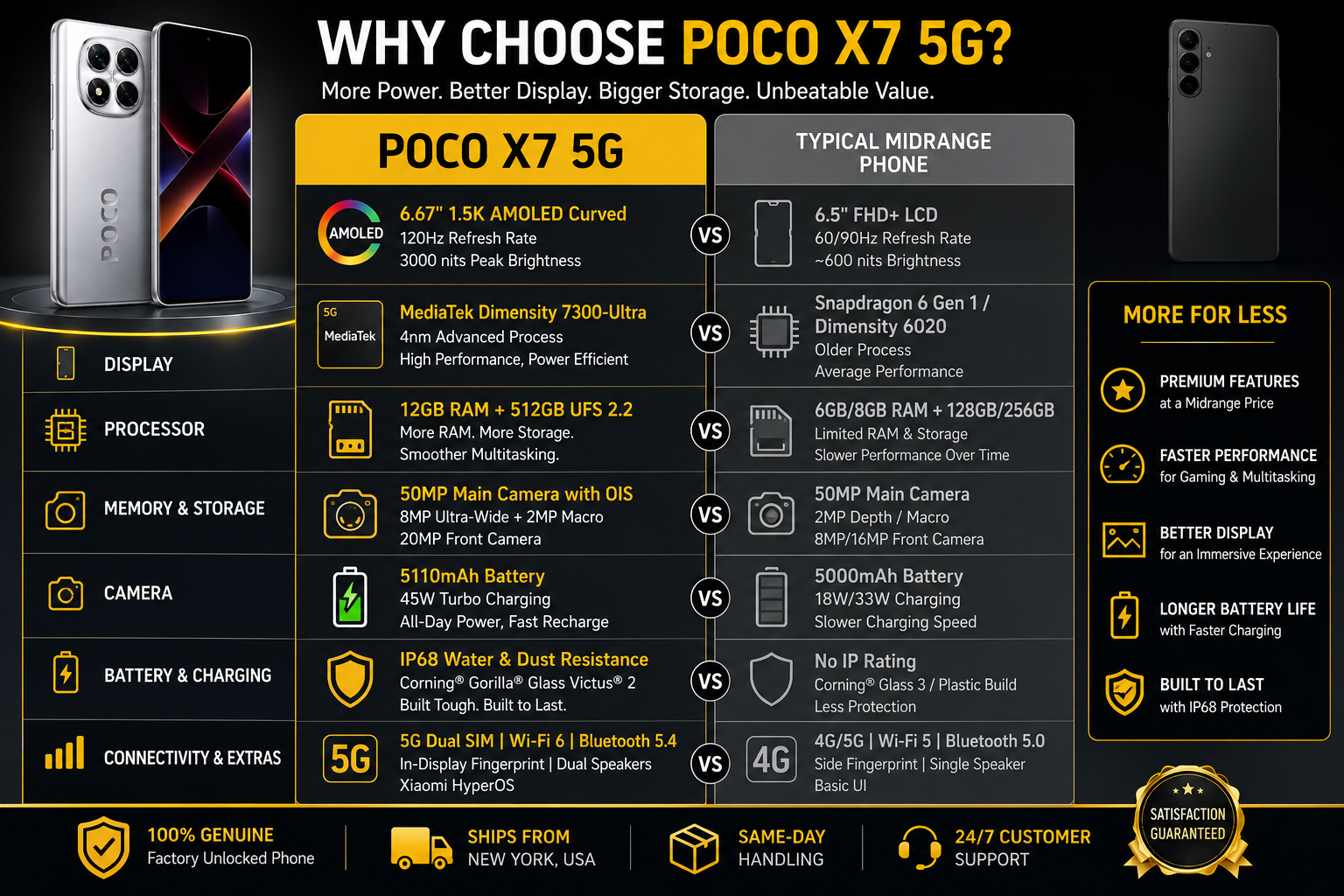 Xiaomi Poco X7 5G Silver smartphone with rear quad-camera and colorful abstract front display