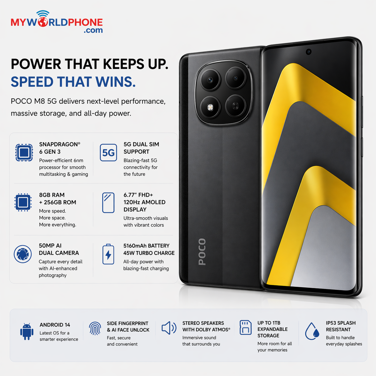 Xiaomi Poco M8 5G Dual SIM 256GB ROM 8GB RAM GSM Unlocked - Black