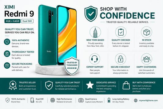 Ocean green unlocked smartphone shown with front display on a shopping panel.