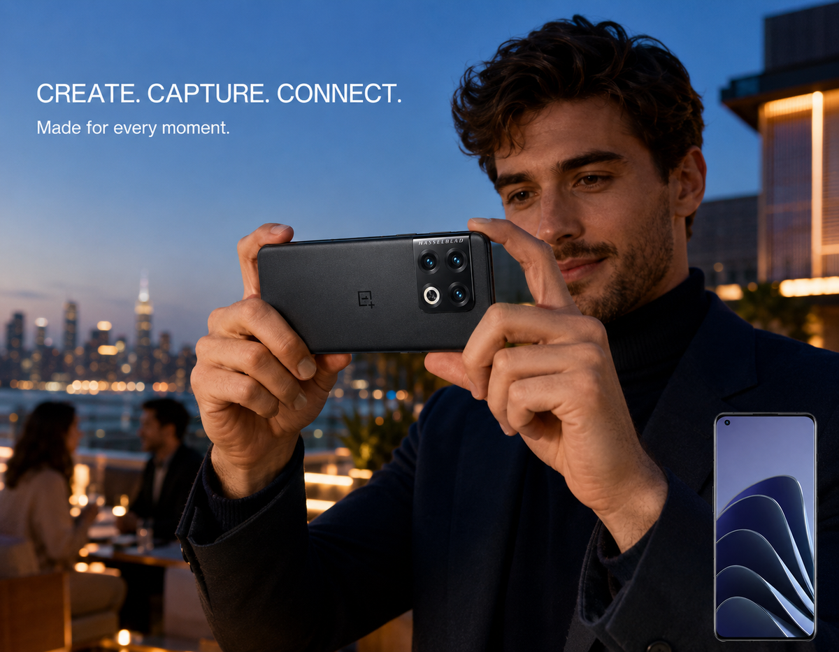 OnePlus 10 Pro 5G  Black OnePlus smartphone held in hands, front screen visible with blue wave wallpaper