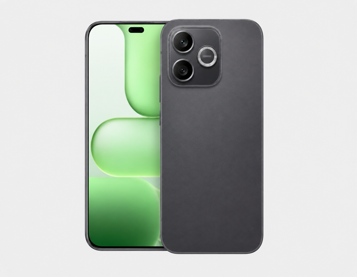 HONOR 600 Lite 5G Black smartphone back with dual cameras and green front display