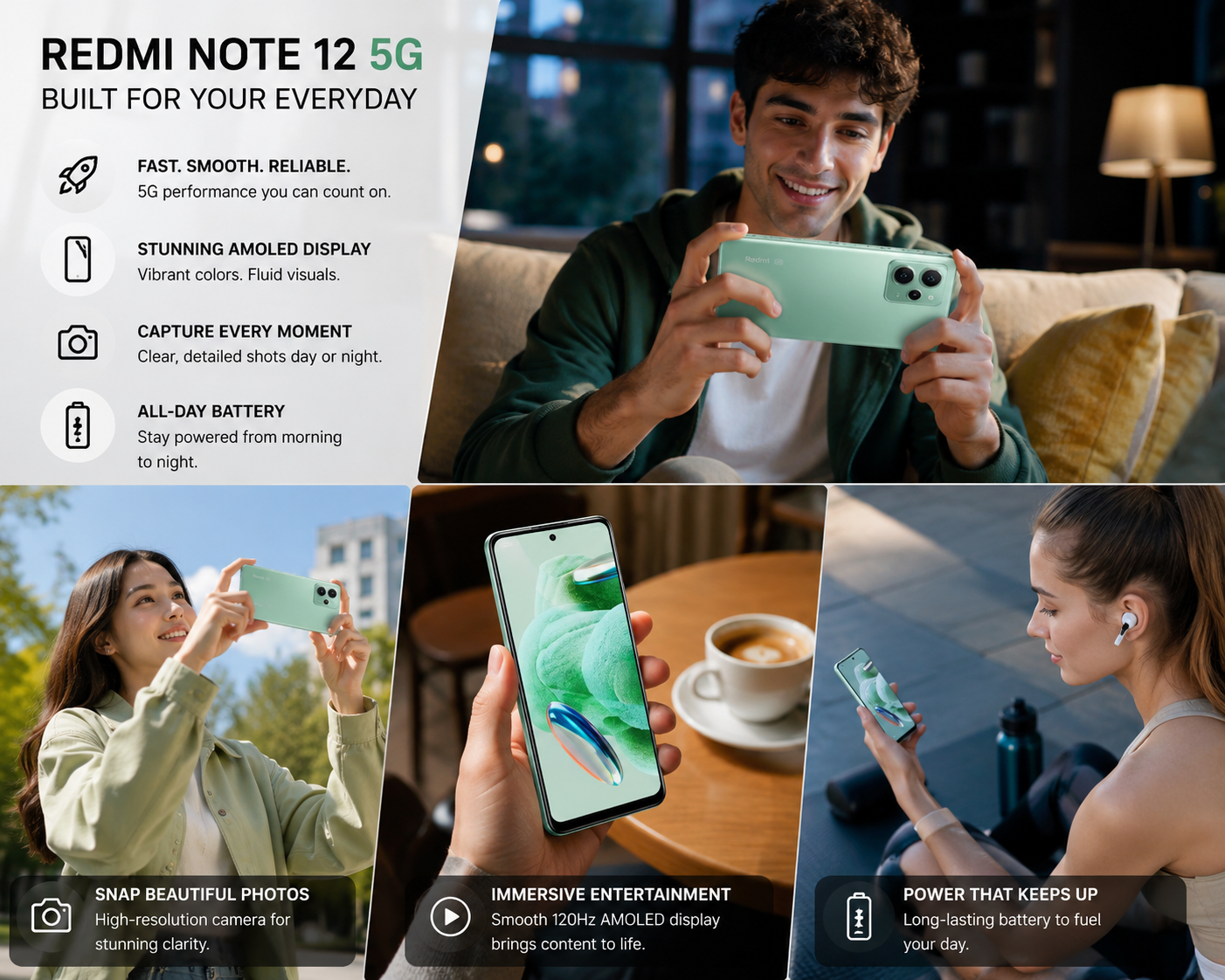 Xiaomi Redmi Note 12 5G DUAL SIM 256GB ROM 8GB RAM Global GSM Unlocked - Forest Green
