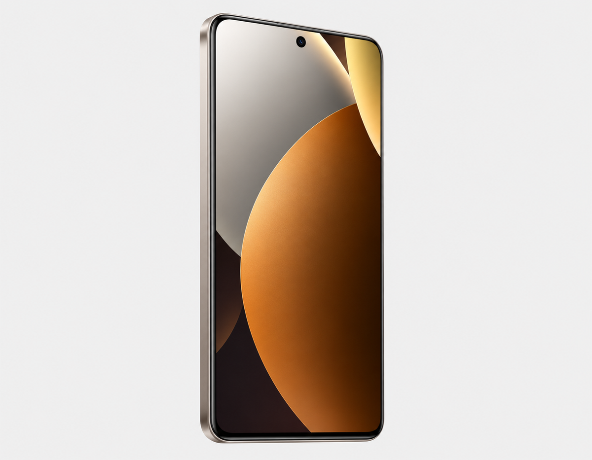 Xiaomi Redmi Note 15 Pro 5G Titanium-colored smartphone front view angled, showing slim bezels and teardrop notch
