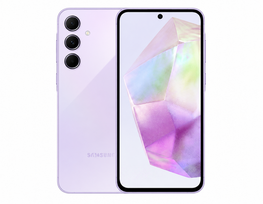 Samsung Galaxy A35 5G Lilac smartphone with triple rear cameras and front display screen
