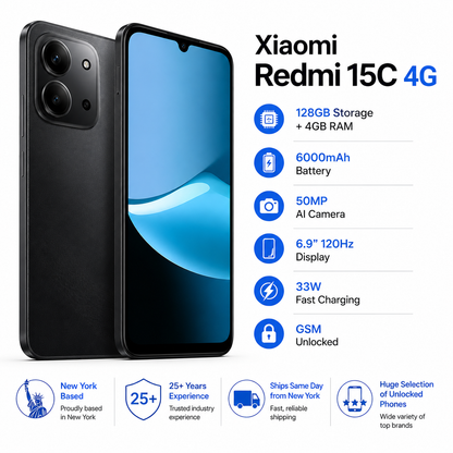 XIAOMI Redmi 15C 4G 128GB ROM 4GB RAM Dual SIM GSM Unlocked - Black