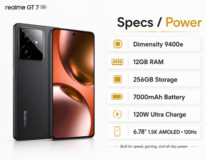 Realme GT 7 5G Dual Sim 256GB ROM 12GB RAM GSM Unlocked - Black