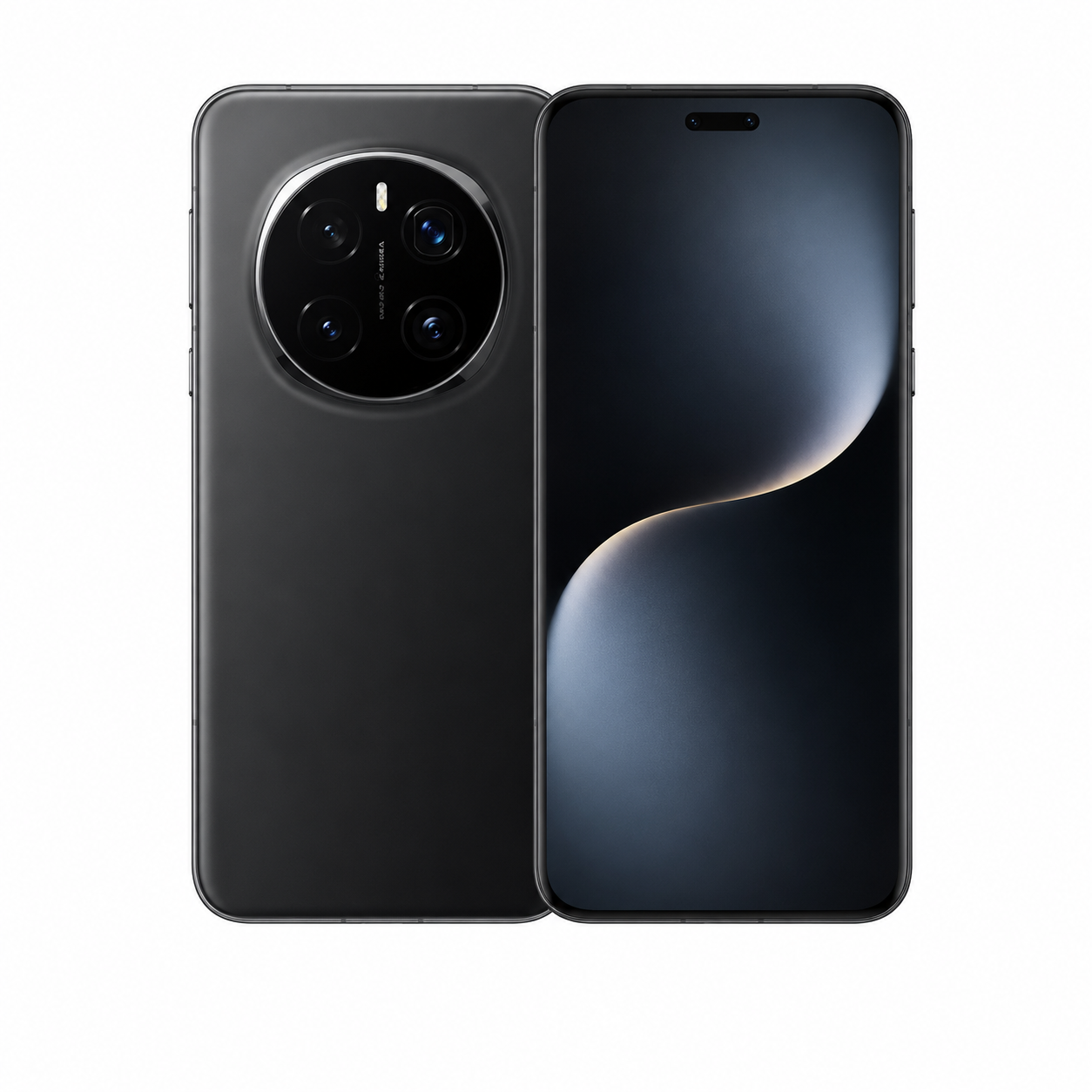 Black Honor smartphone, back and front view with quad camera module
