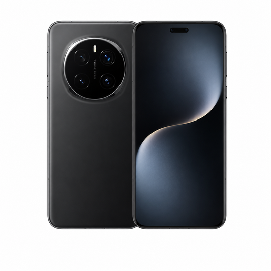 Black Honor smartphone, back and front view with quad camera module