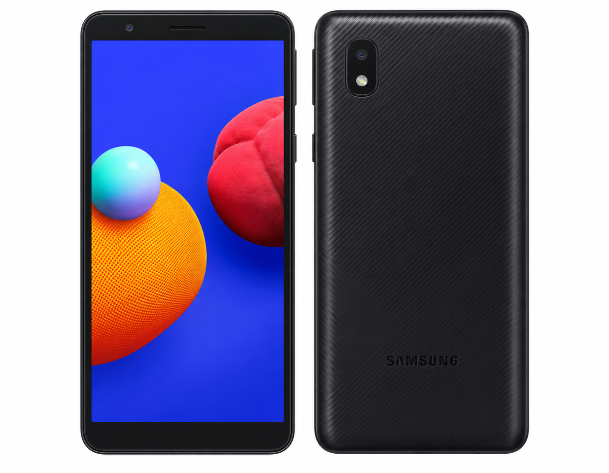Black Samsung Galaxy A01 Core smartphone with front display and rear camera
