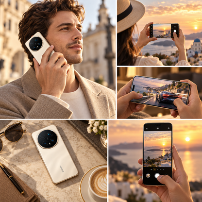 Honor Magic8 Pro 5G Honor smartphone shown in use, person holding phone with sunset photo display