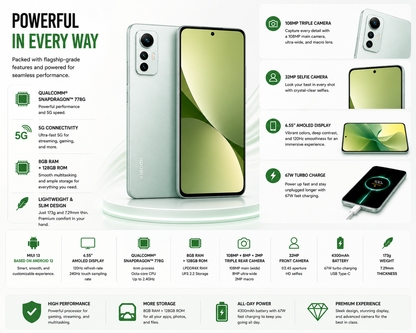 Xiaomi 12 Lite 5G 128GB 8GB RAM Dual SIM GSM Unlocked - Green