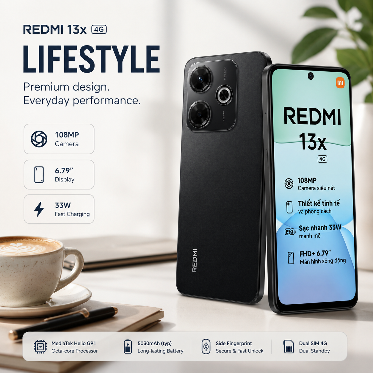 Xiaomi Redmi 13X 4G 256GB ROM 8GB RAM Dual SIM GSM Unlocked