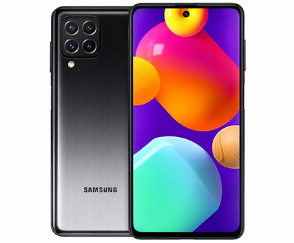 Black Samsung Galaxy M62 smartphone with quad rear cameras