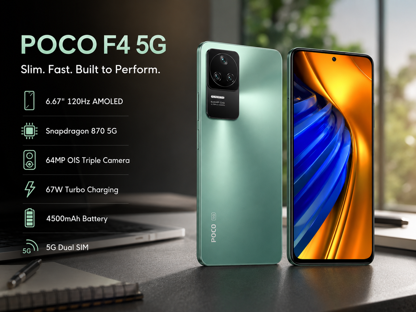 Xiaomi Poco F4 5G 128GB 6GB RAM Dual SIM GSM Unlocked - Nebula Green