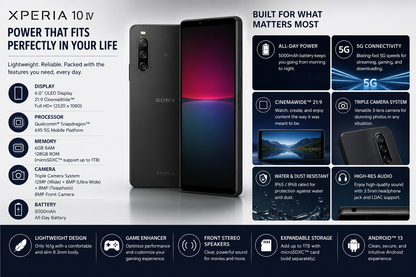 Sony Xperia 10 IV XQ-CC72 5G Dual SIM 128GB 6GB RAM GSM Unlocked – Black
