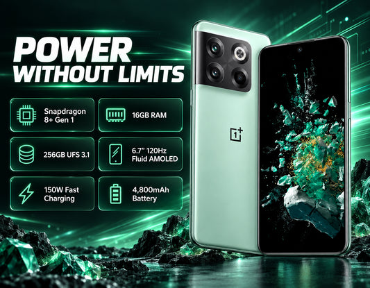 OnePlus Ace Pro 10T Green OnePlus smartphone with multi-lens rear cameras and front display